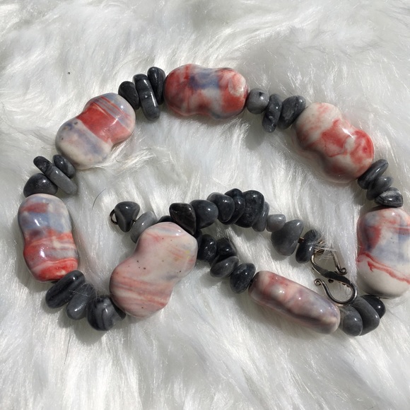 Handmade Necklace Ceramic and River Pebbles - Picture 6 of 6